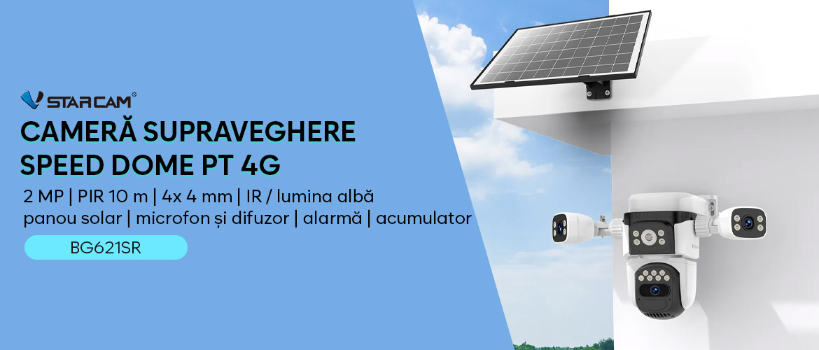 Camera supraveghere Speed Dome PT 4G cu iluminare duala si panou solar Vstarcam BG621SR, 2MP, PIR 10 m, 4x 4 mm, IR/lumina alba, microfon si difuzor, alarma, acumulator 8000 mAh, auto tracking, slot card - imagine 9